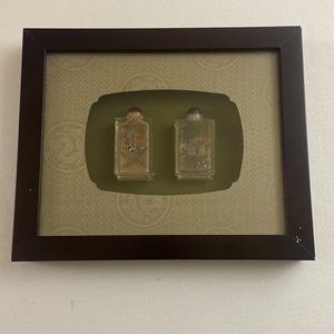Framed pair Chinese reverse painted snuff bottles